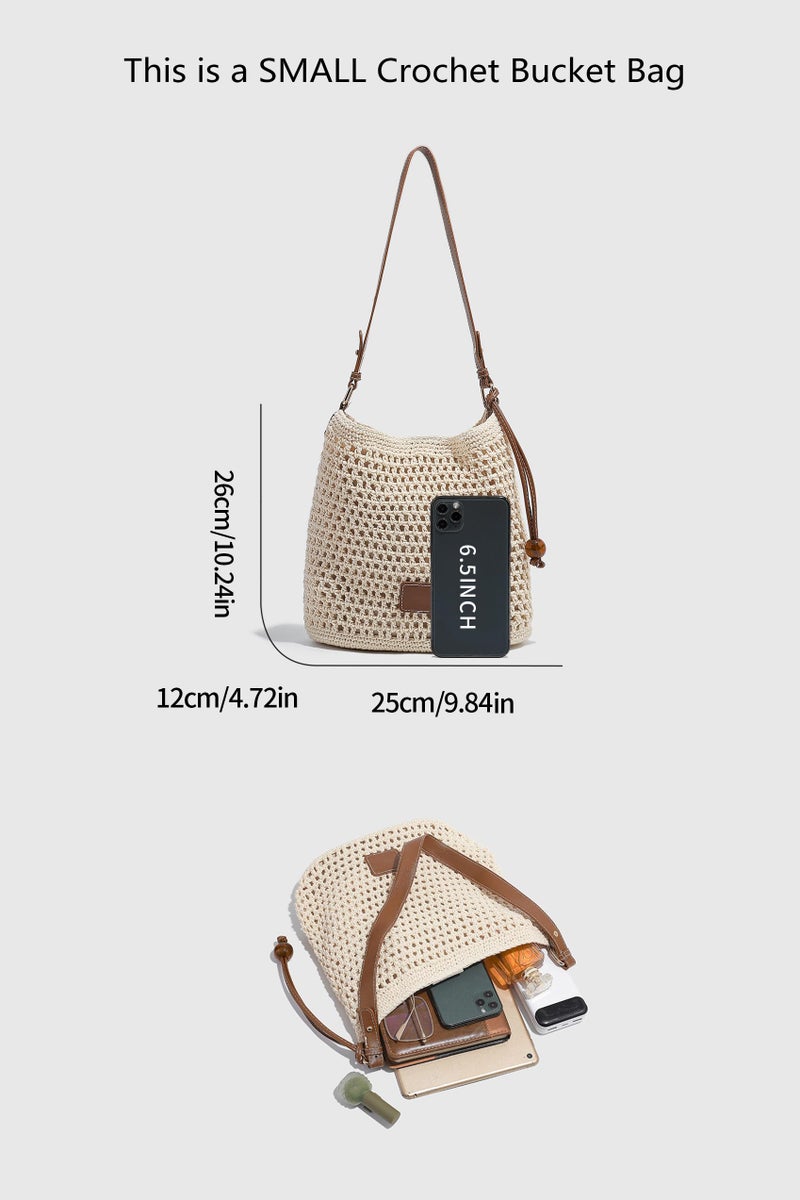 Ulisty Women Small Cotton Crochet String Bag Handwoven Summer Beach Bag Knitted Vacation Shoulder Bag Purse Handbag beige - Image 4