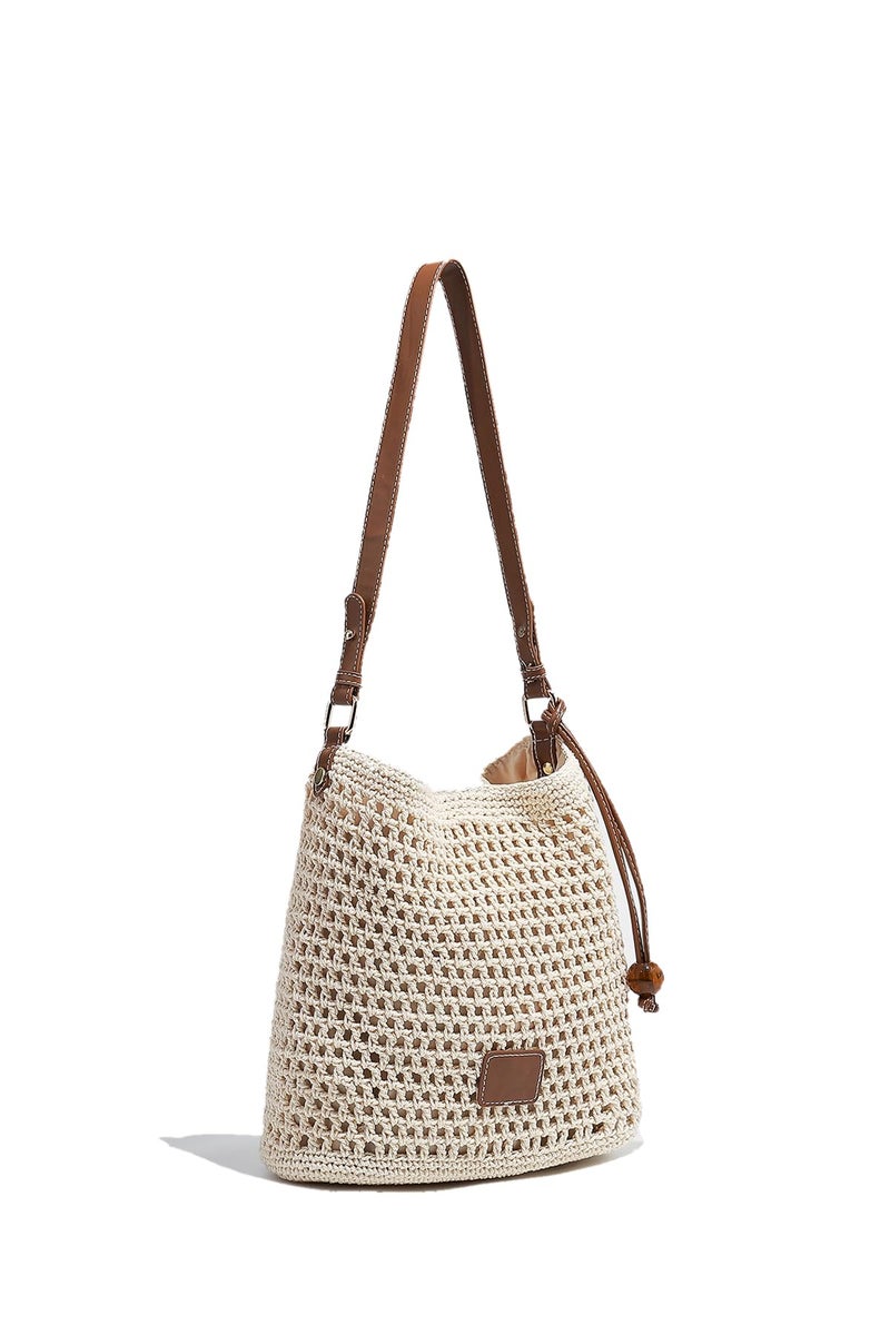 Ulisty Women Small Cotton Crochet String Bag Handwoven Summer Beach Bag Knitted Vacation Shoulder Bag Purse Handbag beige - Image 1