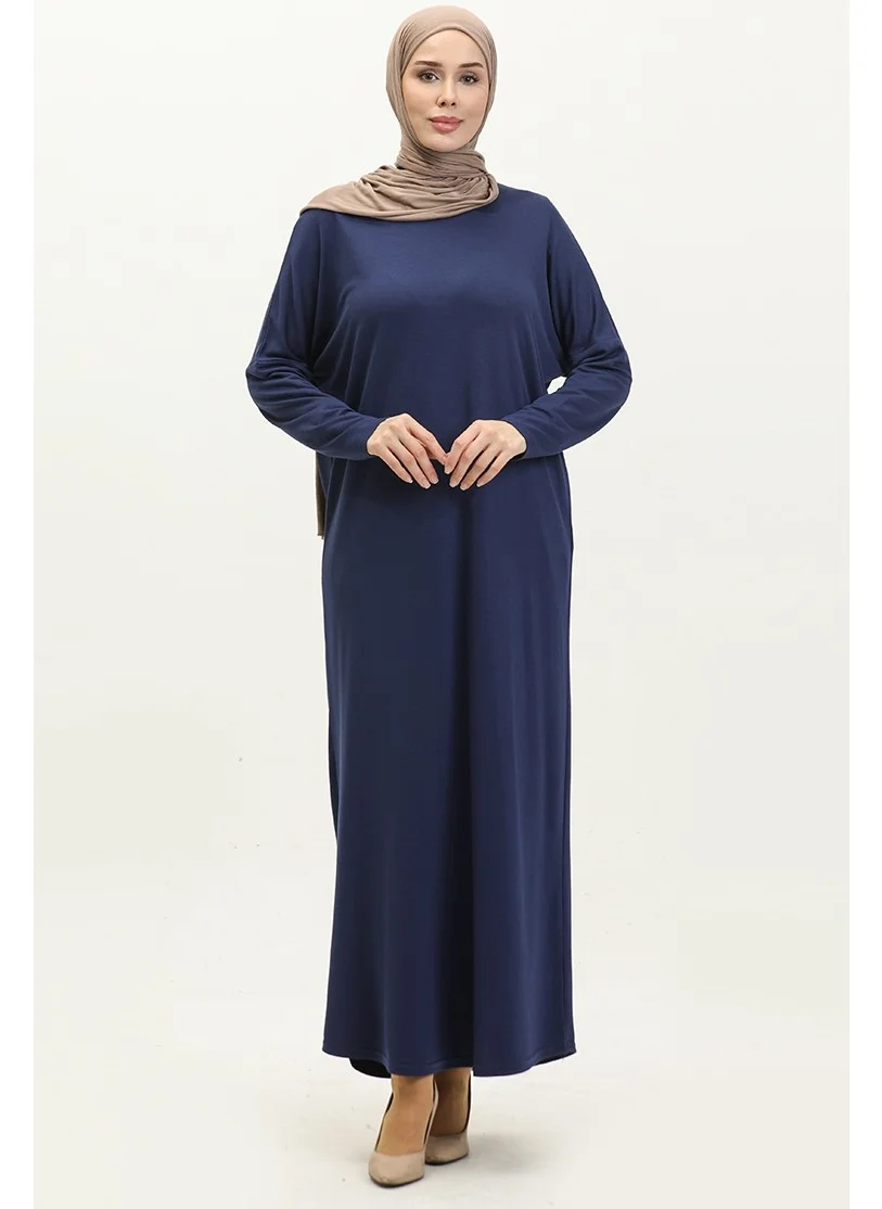 Sefa Merve Bat Sleeve Long Dress 8670-01 Light Navy Blue