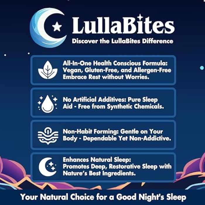 LullaBites - Natural Sleep Gummies - Made in USA - With 5-HTP, L-Theanine, Magnesium & Valerian Root - Melatonin Free - Vegan - Halal - Sugar, Gluten Free - Sweet Strawberry - 60 Gummies - 30 Servings - Image 4