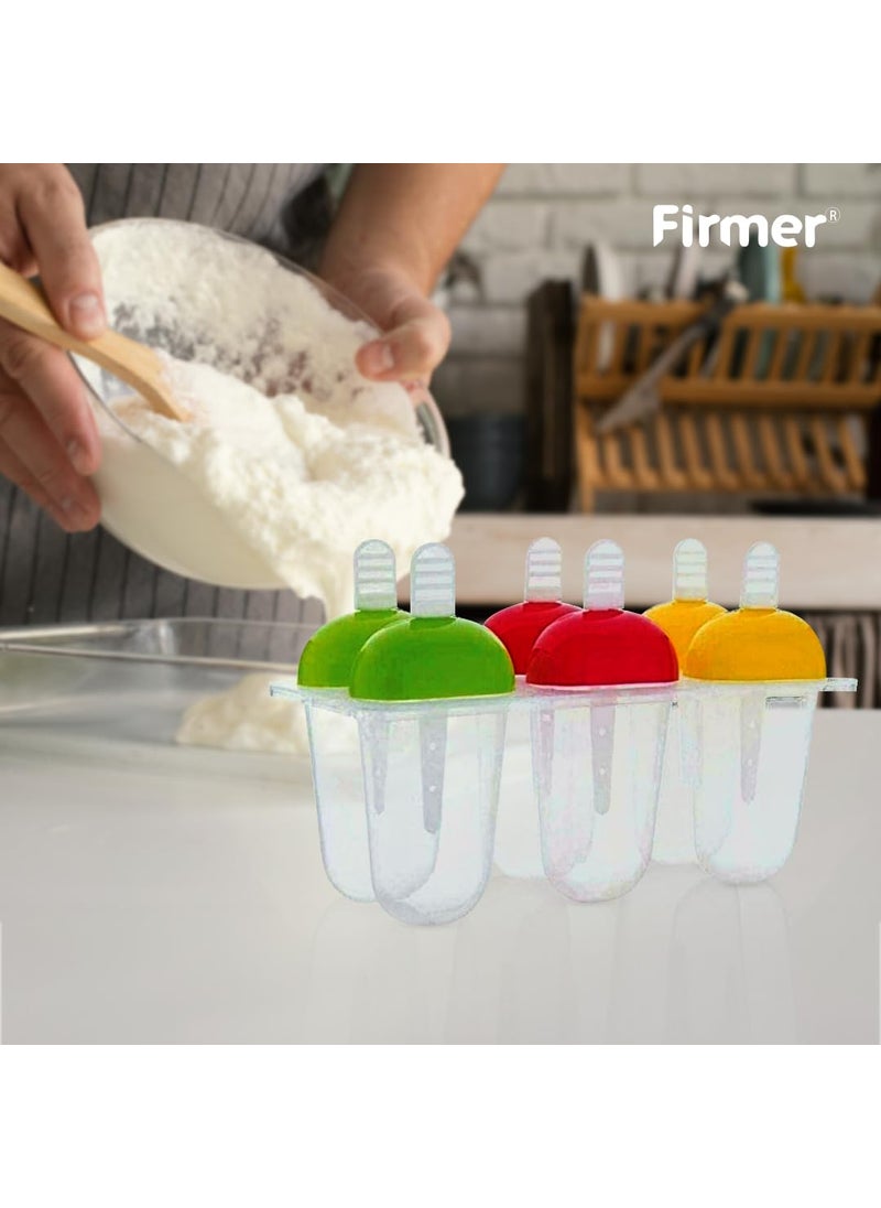 FIRMER - Firmer Food Grade Reusable Ice Candy Mould for Home | Homemade Ice Candy Maker | Frozen Ice Pop Mould | Kulfi Candy for Children and Adult | Multicolor | Set of 6 - Image 1