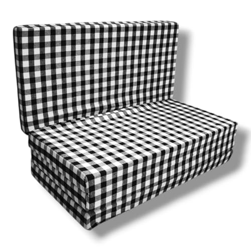 ATOOTFUSION Foldable Single Bed Floor EP Mattress, Black and White Check Design, Reversible, Portable for Travel Picnic and PG (4 Fold Foldable Mattress, 72X48X3 Inches) - Image 3