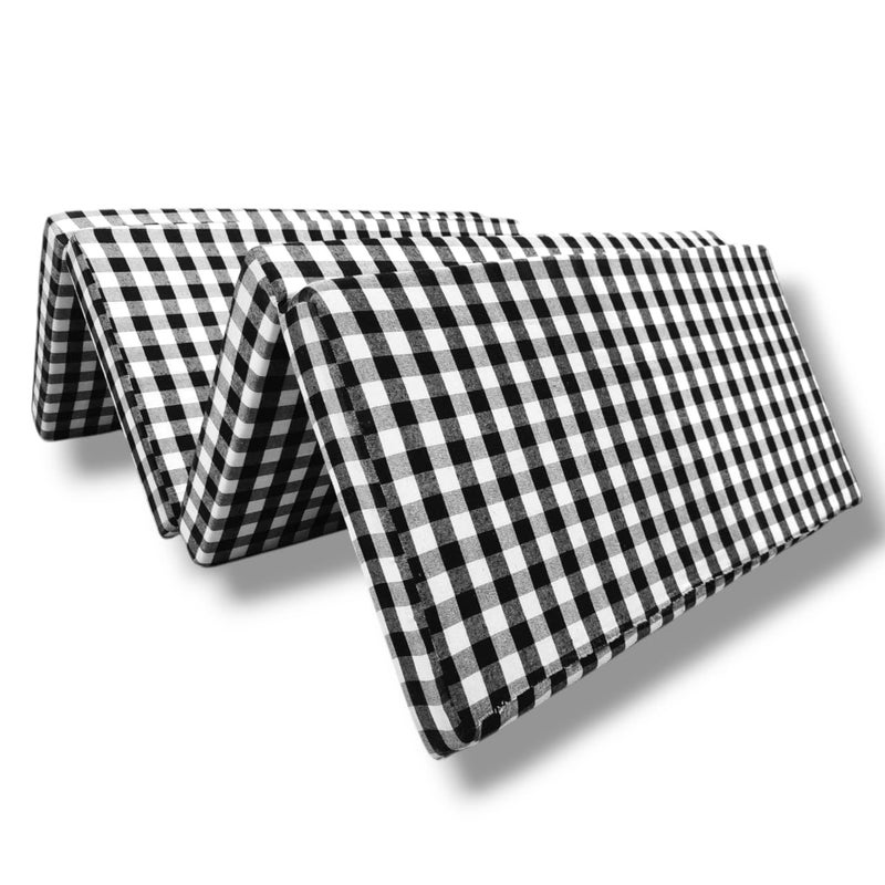 ATOOTFUSION Foldable Single Bed Floor EP Mattress, Black and White Check Design, Reversible, Portable for Travel Picnic and PG (4 Fold Foldable Mattress, 72X48X3 Inches) - Image 5