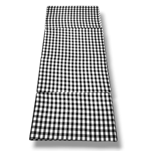 ATOOTFUSION Foldable Single Bed Floor EP Mattress, Black and White Check Design, Reversible, Portable for Travel Picnic and PG (4 Fold Foldable Mattress, 72X48X3 Inches) - Image 2
