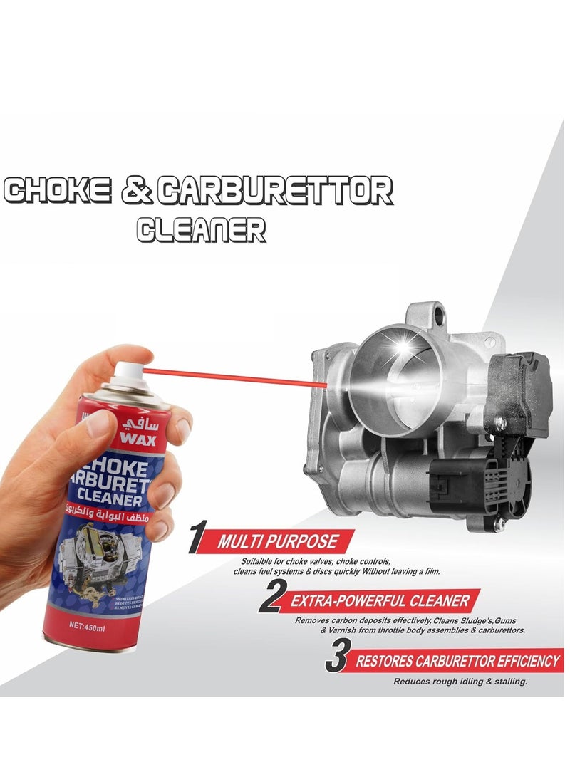 Safi WAX Safi Wax Choke & Carburetor Cleaner 450ml Powerful Cleaner for Throttle Bodies Gums Varnish and Carbon Deposits - Image 5