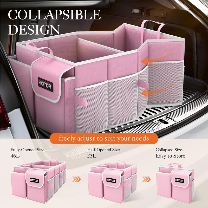 HOTOR Large-Capacity Pink Trunk Organizer for Car - Foldable with 2 Compartments - Image 4