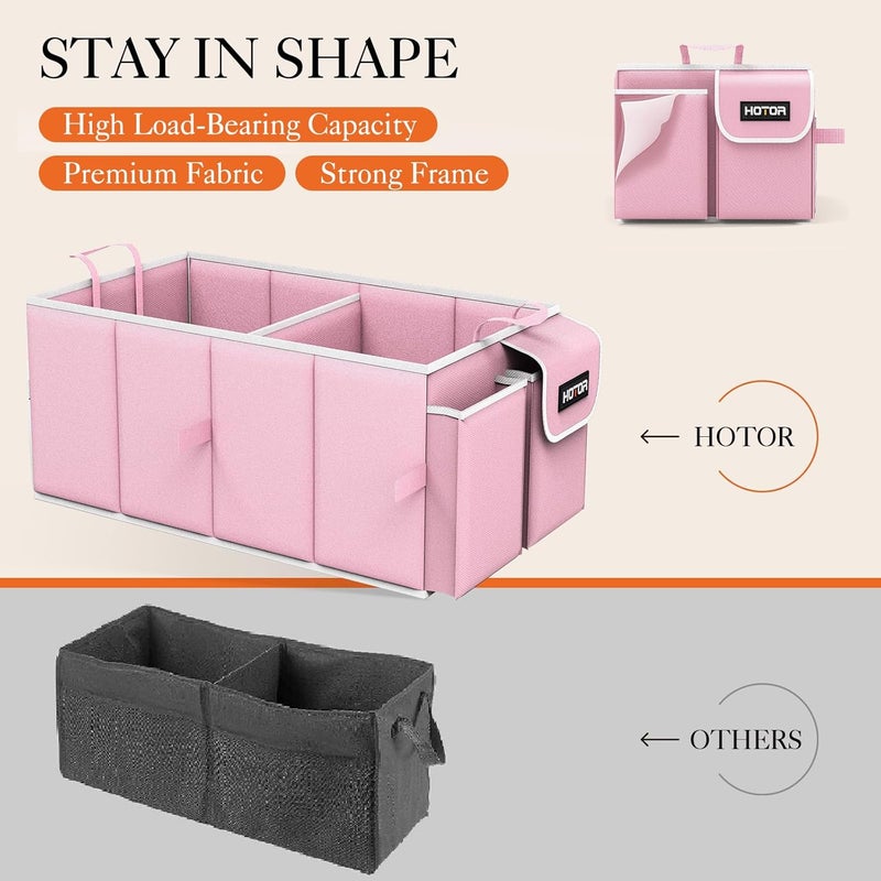 HOTOR Large-Capacity Pink Trunk Organizer for Car - Foldable with 2 Compartments - Image 3