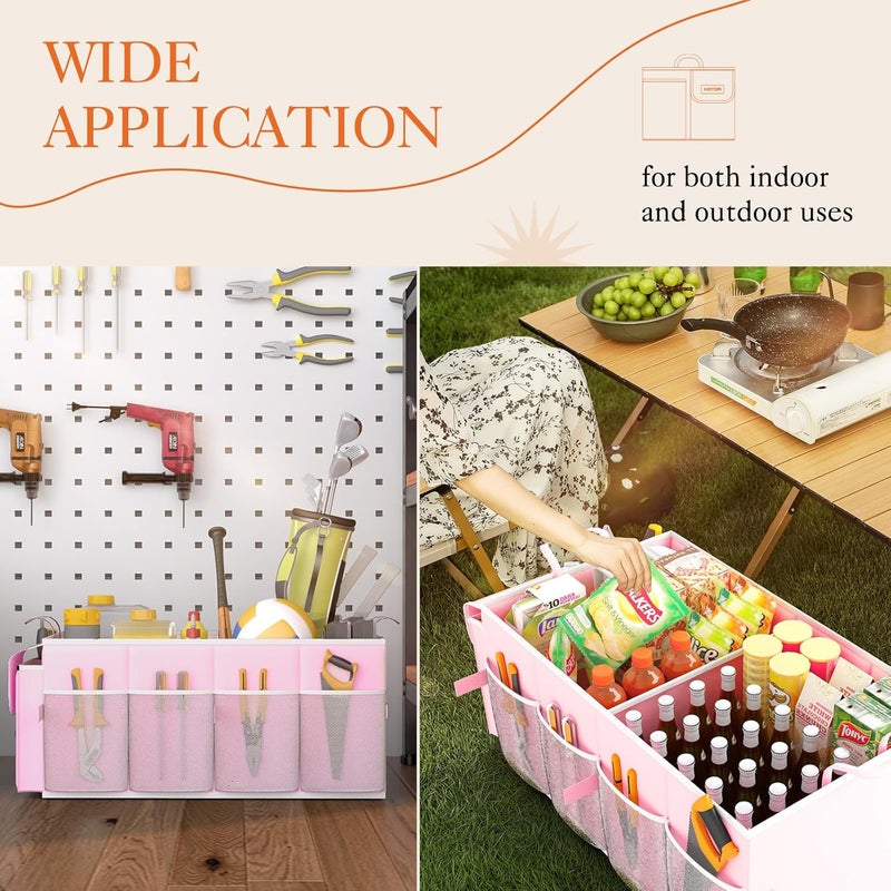 HOTOR Large-Capacity Pink Trunk Organizer for Car - Foldable with 2 Compartments - Image 5