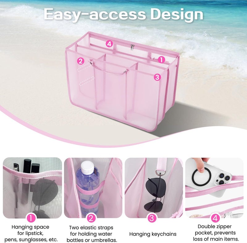 XYFuuee Beach Bag Organizer Inserts for Baby Medium Bogg Bag Accessories with 8 Removable Metal Fasteners, Lightweight Mesh Insert Divider Pouch, Organizing Rubber Tote, Save Storage Space, Pink M - Image 4