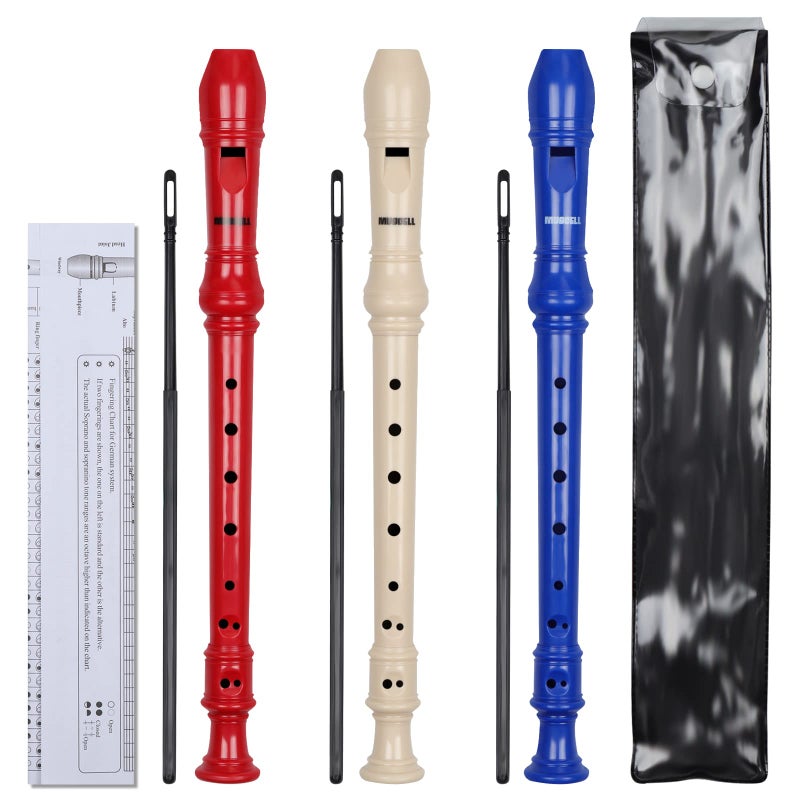 MUSCELL Recorder Instrument,8 Holes German Soprano Recorder Musical Instruments for Kids/Adults,3 packs(Natural,Blue,Red) - Image 2