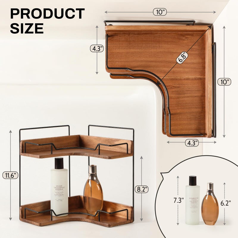 Snuvid 2-Tier Bathroom Counter Organizer, Wooden Corner Shelf for Vanity Countertop Skincare & Makeup, Storage and Organization for Kitchen - Image 2