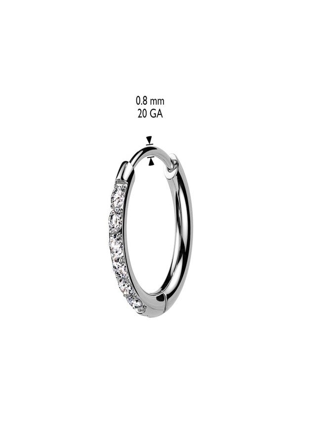 Pierced Owl 20GA 316L Stainless Steel CZ Crystal Lined 2mm Thin Hinged Huggie Hoop Earrings, Sold as a Pair (8mm Diameter, Silver Tone) - Image 2