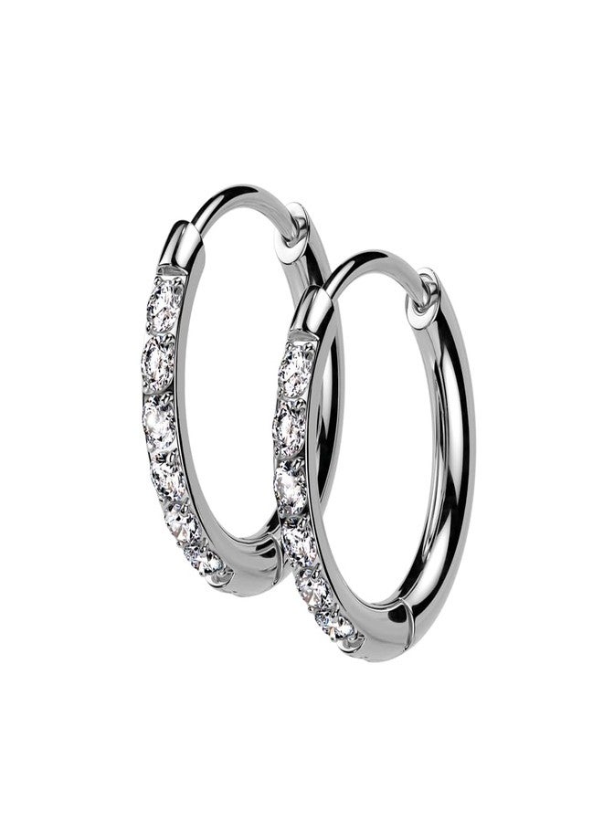 Pierced Owl 20GA 316L Stainless Steel CZ Crystal Lined 2mm Thin Hinged Huggie Hoop Earrings, Sold as a Pair (8mm Diameter, Silver Tone) - Image 1