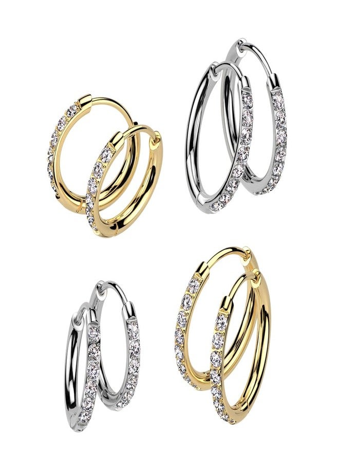 Pierced Owl 20GA 316L Stainless Steel CZ Crystal Lined 2mm Thin Hinged Huggie Hoop Earrings, Sold as a Pair (8mm Diameter, Silver Tone) - Image 3