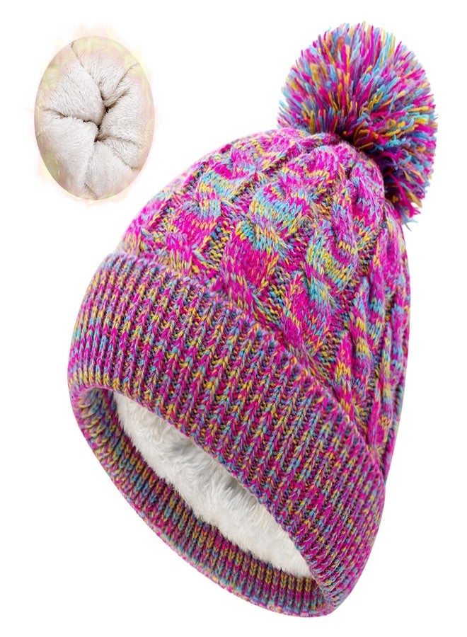 HOPSOOKEN Kids Winter Hat Warm Fleece Beanie with Pom Pom Thick Knit Cap Gifts for Girls Boys 3-8 Years(Rainbow) - Image 1