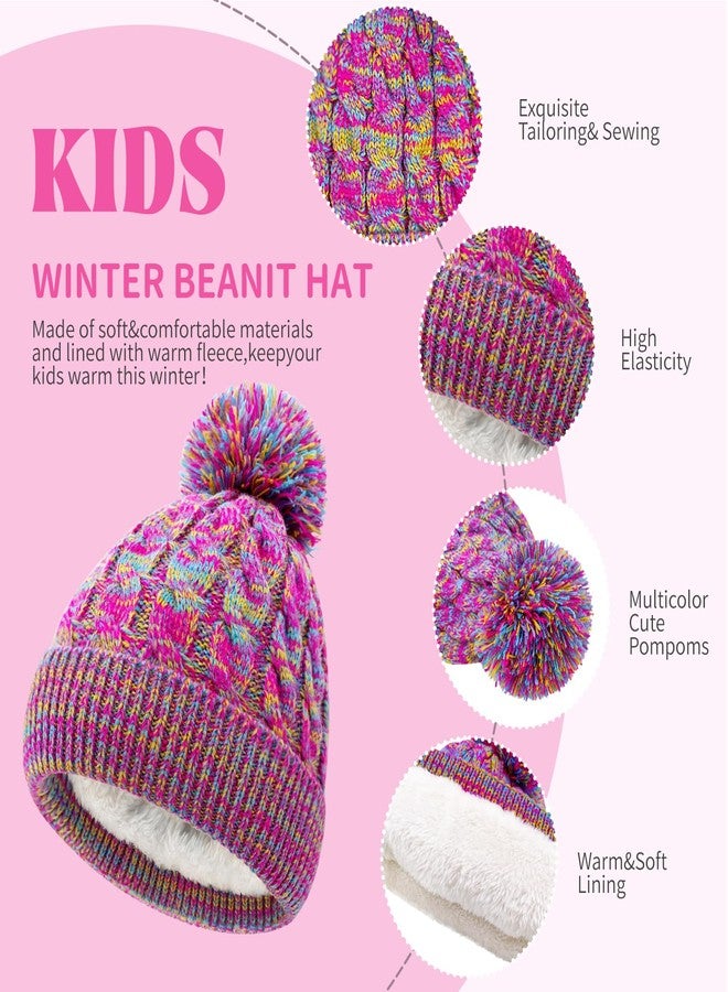 HOPSOOKEN Kids Winter Hat Warm Fleece Beanie with Pom Pom Thick Knit Cap Gifts for Girls Boys 3-8 Years(Rainbow) - Image 3