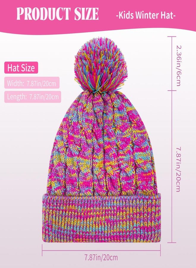 HOPSOOKEN Kids Winter Hat Warm Fleece Beanie with Pom Pom Thick Knit Cap Gifts for Girls Boys 3-8 Years(Rainbow) - Image 2