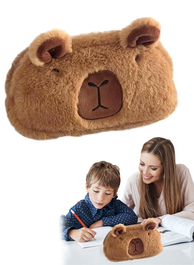 Capybara Animal Pencil Pouch, Plush Capybara Pen Bag, Cute Fluffy Plush Pencil Case, Kawaii Pencil Pouch with Zipper, Capybara Pencil Bag for Boys and Girls - Image 1