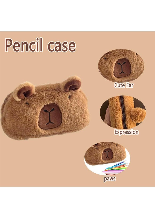 Capybara Animal Pencil Pouch, Plush Capybara Pen Bag, Cute Fluffy Plush Pencil Case, Kawaii Pencil Pouch with Zipper, Capybara Pencil Bag for Boys and Girls - Image 3