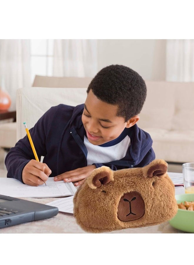 Capybara Animal Pencil Pouch, Plush Capybara Pen Bag, Cute Fluffy Plush Pencil Case, Kawaii Pencil Pouch with Zipper, Capybara Pencil Bag for Boys and Girls - Image 5