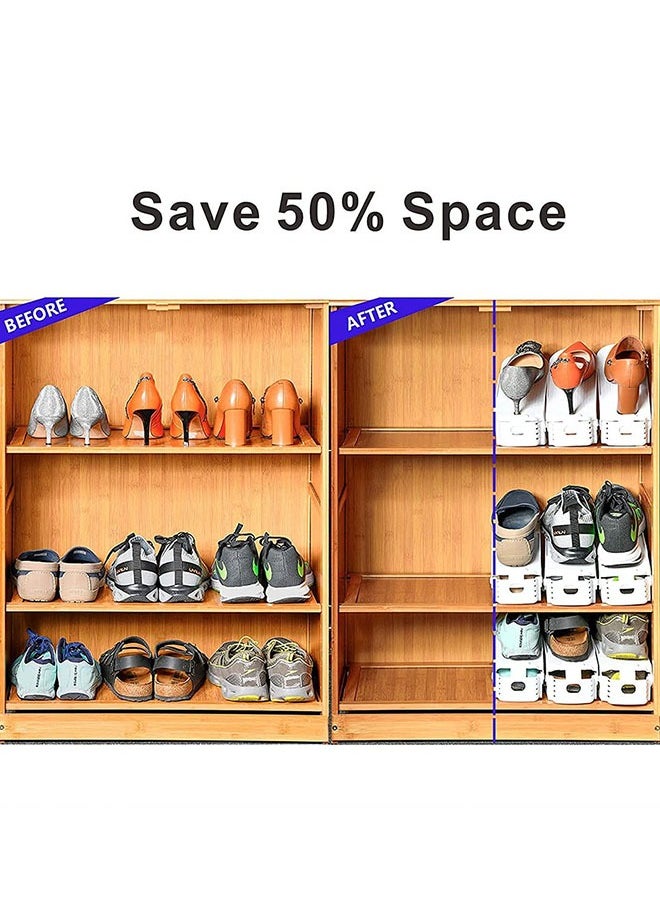BePrincess Set Of 2Pcs Adjustable Shoe Slots Organizer Double Layer Stack Display Rack Space Saver Shoe Storage Rack Holder for Closet Organization (Grayish white)