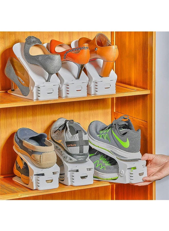 BePrincess Set Of 2Pcs Adjustable Shoe Slots Organizer Double Layer Stack Display Rack Space Saver Shoe Storage Rack Holder for Closet Organization (Grayish white)