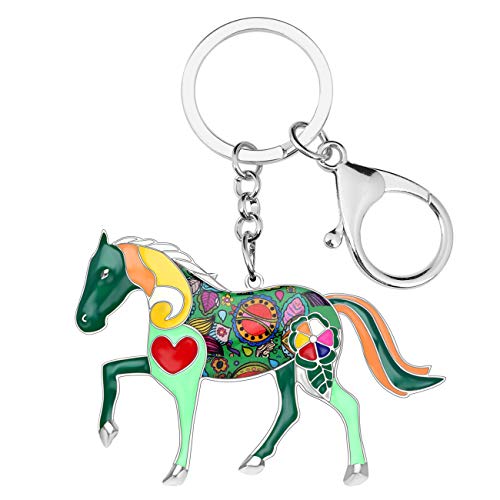 BONSNY Enamel Metal Horse Key chains For Women Girls Gifts Car Purse Animal Pendant Charms toy (Green) - Image 1