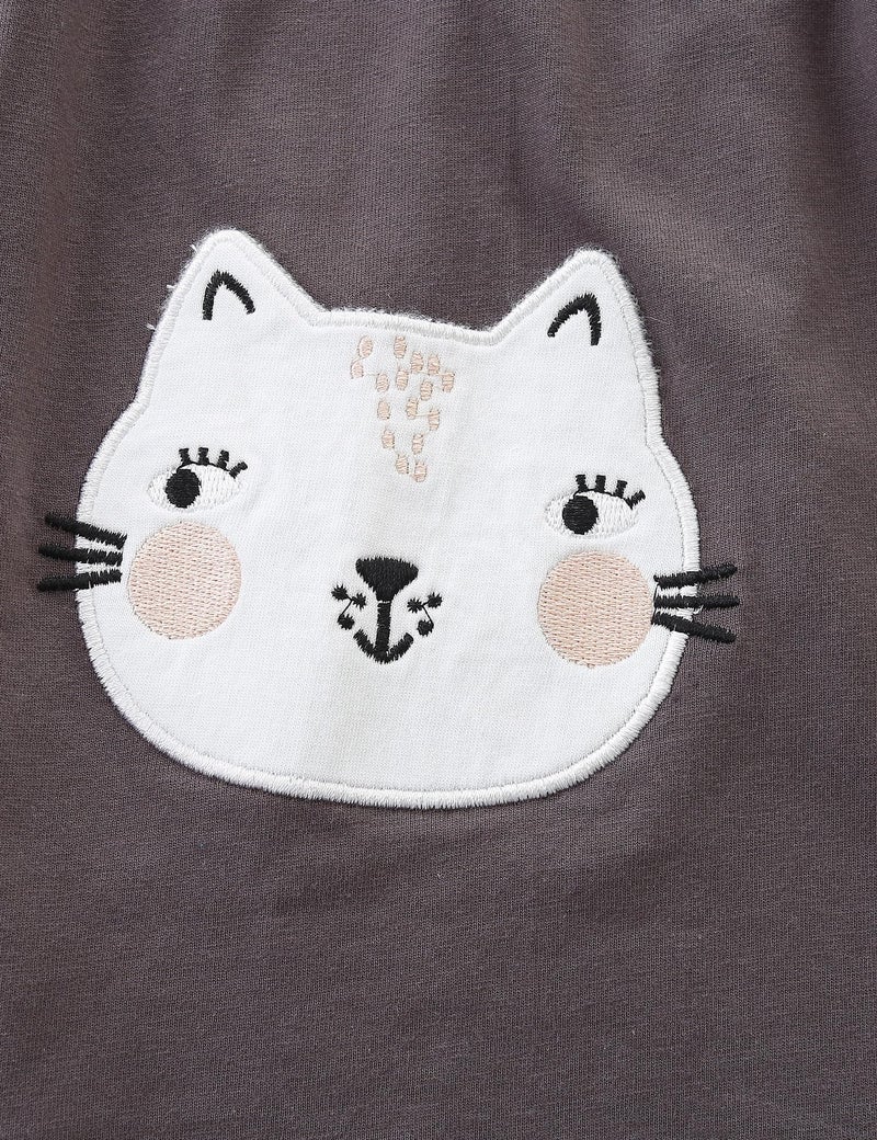 Bumeex Toddler Little Girl's Long Sleeve Dresses Fall Winter Spring Cotton Cute Dress Outfit Casual Clothes Tunic Clothing White/Gray Striped Cat Size 6 - Image 4