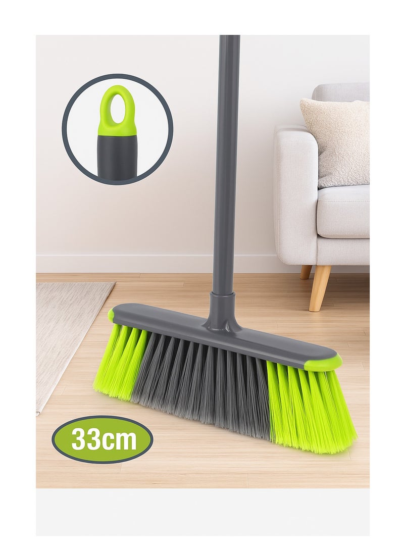 Royalford Broom with Long Handle RF4886GR Indoor Outdoor Floor Sweeper with Soft Dense Bristles Lightweight & Durable Broom for Hardwood, Tile, Laminate Green Grey Ergonomic Cleaning Tool Multicolor - Image 2