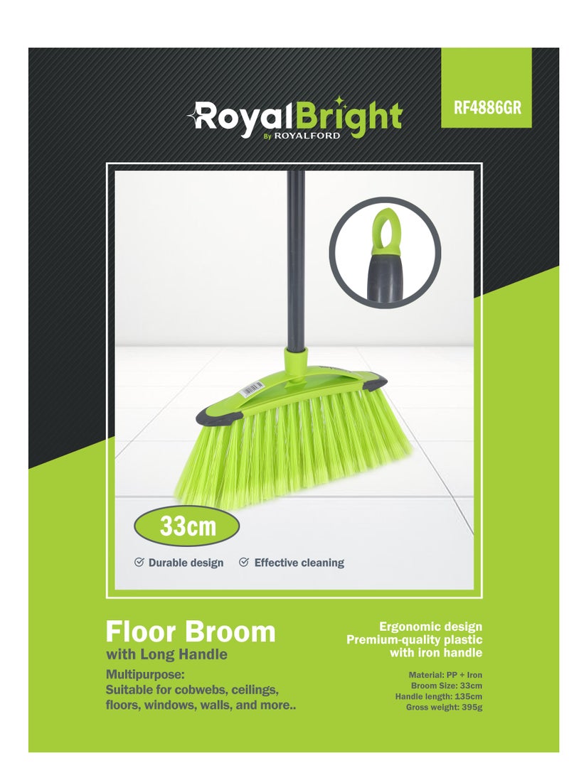 Royalford Broom with Long Handle RF4886GR Indoor Outdoor Floor Sweeper with Soft Dense Bristles Lightweight & Durable Broom for Hardwood, Tile, Laminate Green Grey Ergonomic Cleaning Tool Multicolor - Image 3