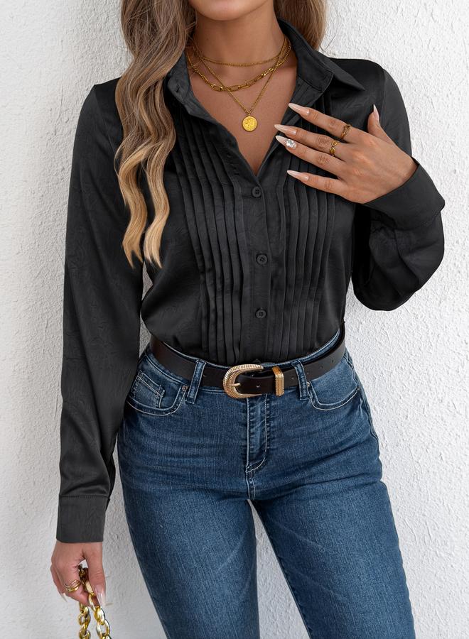 Take Two Black Pintuck Detail Long Sleeves Shirt - Image 5