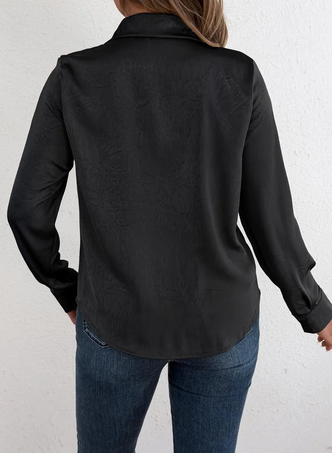 تايك تو Black Pintuck Detail Long Sleeves Shirt