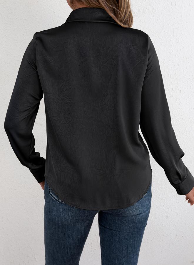 Take Two Black Pintuck Detail Long Sleeves Shirt - Image 2