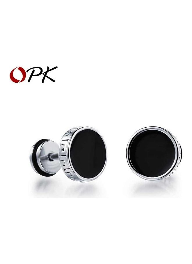 Generic Man Fashion Titanium Earbob Ear Studs Cool Flat Round Shape Earrings  - Image 1
