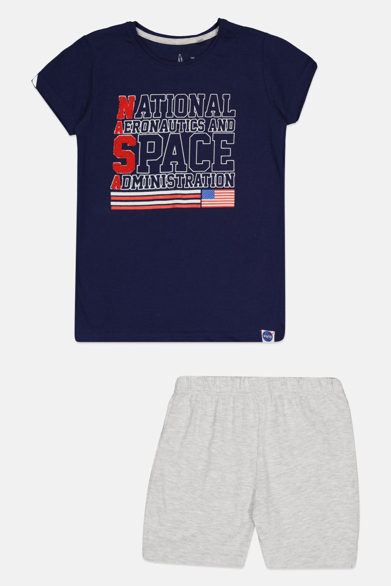 NASA Kids Girl 2Pcs Graphic Print Top And Shorts Sleepwear Set, Multicolor - Image 1