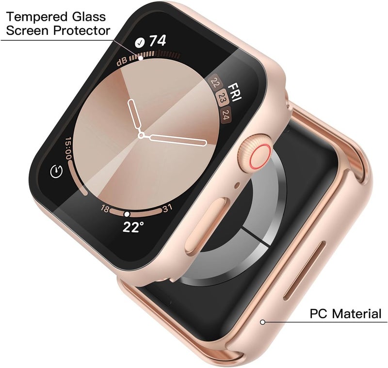 Misxi 2 Pack Tempered Glass Case Compatible for Apple Watch SE 3 (2025) SE 2 SE Series 6 Series 5 Series 4 40mm, Hard PC Screen Protector Protection Ultra-Thin Cover for iWatch, 1 Rose Gold + 1 - Image 4