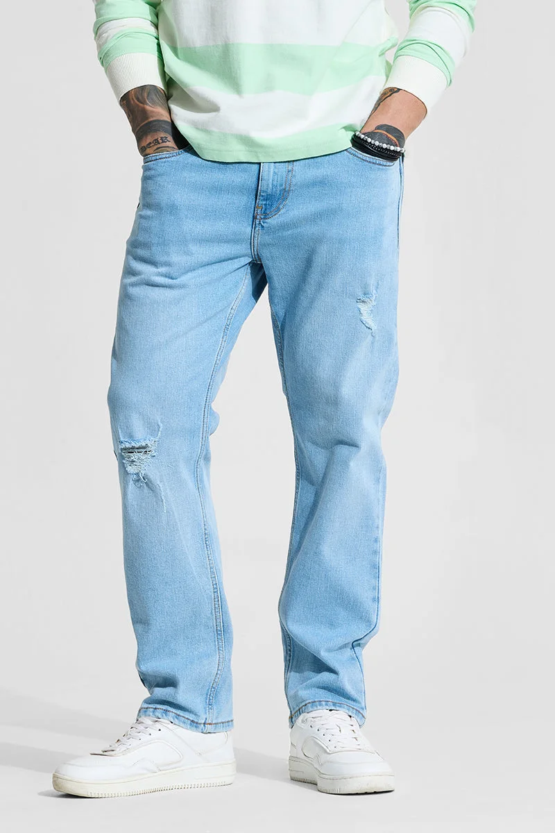 SNITCH Light Blue Solid Regular Fit Streetwear Jeans