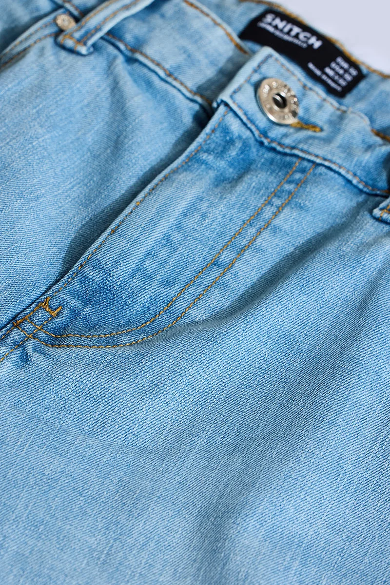 SNITCH Light Blue Solid Regular Fit Streetwear Jeans