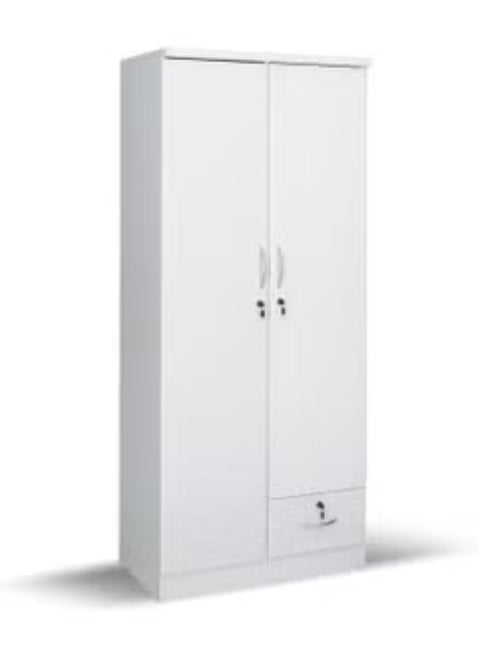 2 Door Wooden Wardrobe Cabinet Cupboard Engineered Wood With 1 Lockable Drawer Perfect Modern Stylish Heavy Duty