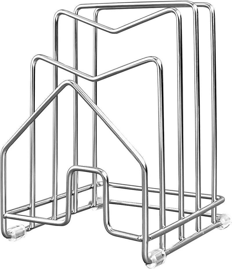 SUNFICON Pot Lid Organizer Cutting Board Holder Inside Cabinet 304 Stainless Steel Pots and Pan Organizer Under Cabinet Pot Cover Cookie Sheet Bakeware Serving Tray Cooling Rack Stand Kitchen Countertop - Image 1