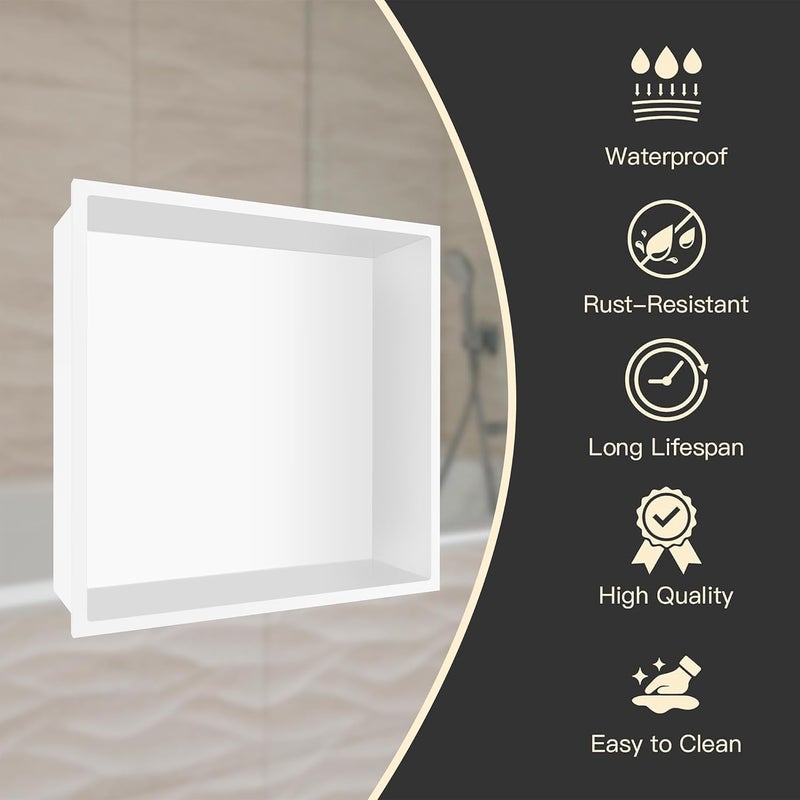 BATHFINESSE Shower Niche - No Tile Needed, 12 x 12 White Recessed Shower Niche Insert for Tile Ready Bathroom Storage Over Mount Installation - Image 4
