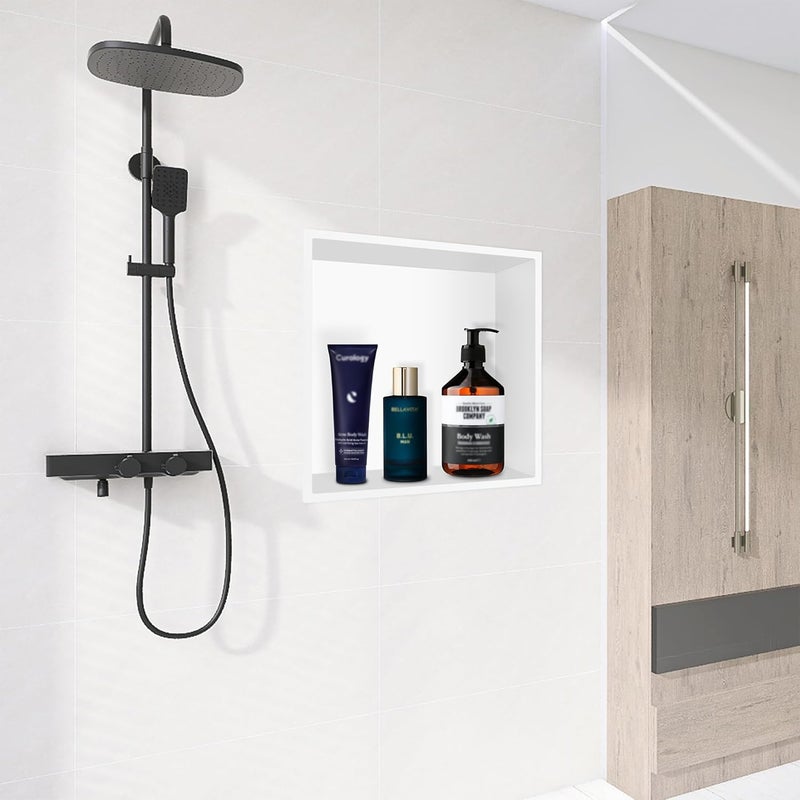 BATHFINESSE Shower Niche - No Tile Needed, 12 x 12 White Recessed Shower Niche Insert for Tile Ready Bathroom Storage Over Mount Installation - Image 3