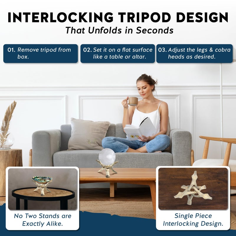 Alternative Imagination Wooden Tripod Display Stand - 6-Inch Hand Carved Holder Made from Mango Wood -Folding Natural Stand for Abalone Shell, Crystal Ball, Key Bowl,Trinket Dish, Incense,Decor & More - Image 4