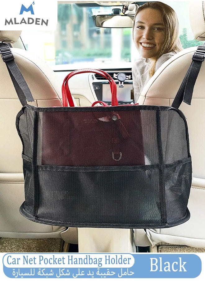 MLADEN Car Net Pocket Handbag Holder,Car Mesh Organizer,Advanced Seat Back Storage Netting Bag Car Accessories for Purse Storage Phone Documents Pocket,Tissue Holder,Barrier of Backseat Pet Kids (Black)  - Image 1