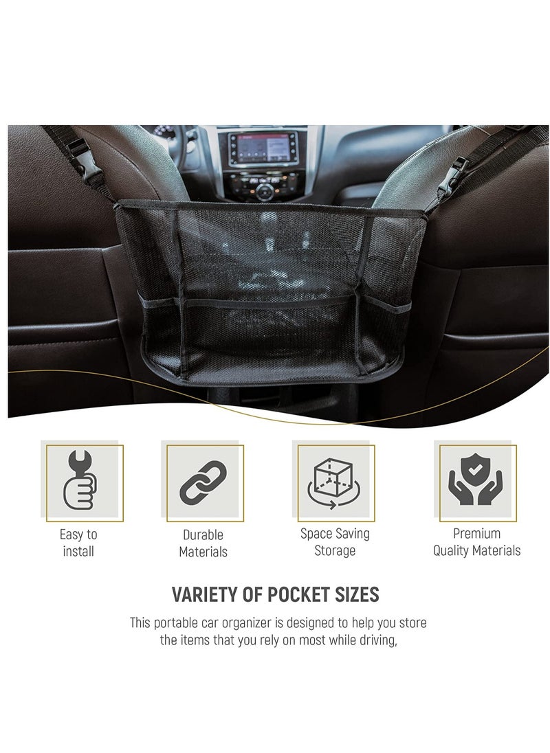 MLADEN Car Net Pocket Handbag Holder,Car Mesh Organizer,Advanced Seat Back Storage Netting Bag Car Accessories for Purse Storage Phone Documents Pocket,Tissue Holder,Barrier of Backseat Pet Kids (Black)  - Image 5