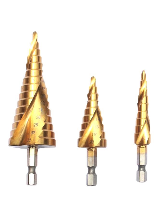 Loquat Spiral Grooved Step Drill Bit Set Gold 11.3x2.8x4.8cm - Image 1