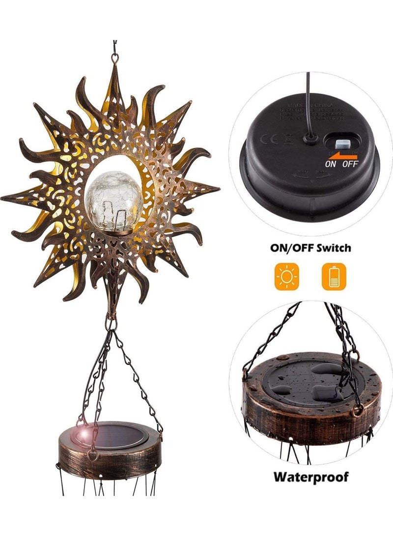 Solar Wind Chimes for Outside, Sun Windchimes Outdoor w/Crackle Glass Ball Warm LED Light, Metal Wind Chime for Yard Patio Lawn Garden Hanging Decor Gardening Gift for Women Mom Grandma - Image 5