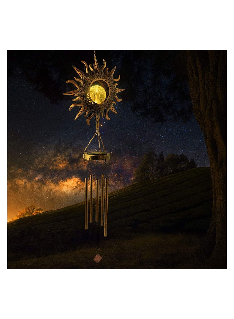 Solar Wind Chimes for Outside, Sun Windchimes Outdoor w/Crackle Glass Ball Warm LED Light, Metal Wind Chime for Yard Patio Lawn Garden Hanging Decor Gardening Gift for Women Mom Grandma - Image 3