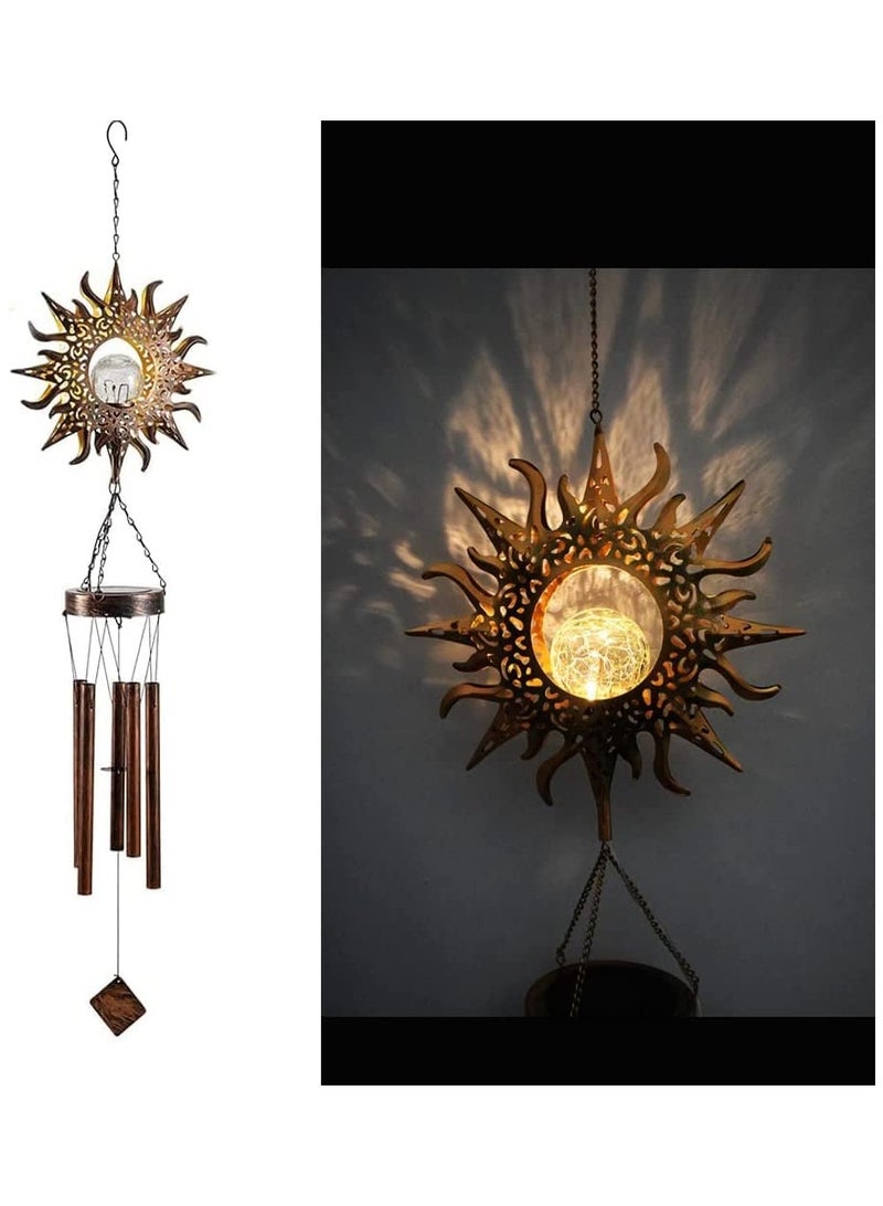 Solar Wind Chimes for Outside, Sun Windchimes Outdoor w/Crackle Glass Ball Warm LED Light, Metal Wind Chime for Yard Patio Lawn Garden Hanging Decor Gardening Gift for Women Mom Grandma - Image 1