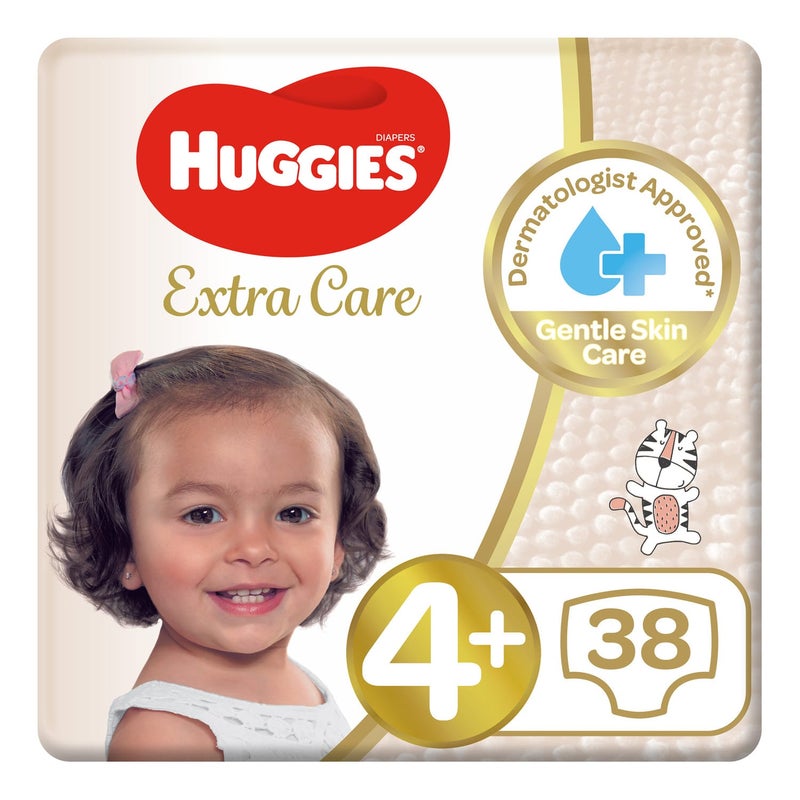 Huggies Extra Care Baby Diapers Size 4+ 10-16 kg Value Pack 38 pcs
